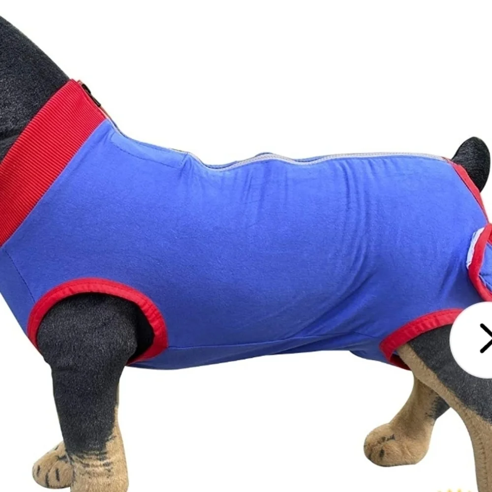 Sparkfire Dog Recovery Suit For After Surgery Size M Blue with Red Trim